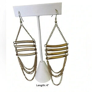 4” Chain Dangle Gold Earrings Vintage Round Shaped 4 Chain